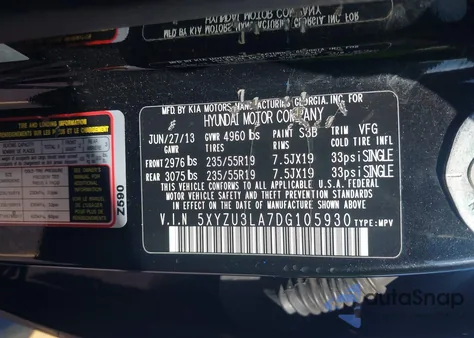 2013 Hyundai Santa Fe Sport 2.0T from USA, damaged, VIN 5XYZU3LA7DG105930